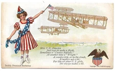 RARE Swift & Co Patriotic Ad- Miss US America with Flag & 2 Curtis Biplanes