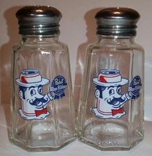 A Nice Set of Pabst Can Man Salt & Pepper Shakers 3¾" Tall