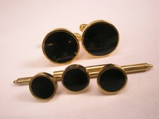 Round Black Formal Vintage Cuff Links  3 Tux Shirt Studs groom prom p50