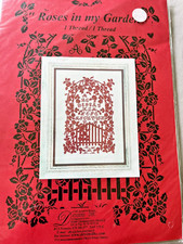 Sampler Cross Stitch Kit ROSES IN MY GARDEN KIT Red Floss Fabric France
