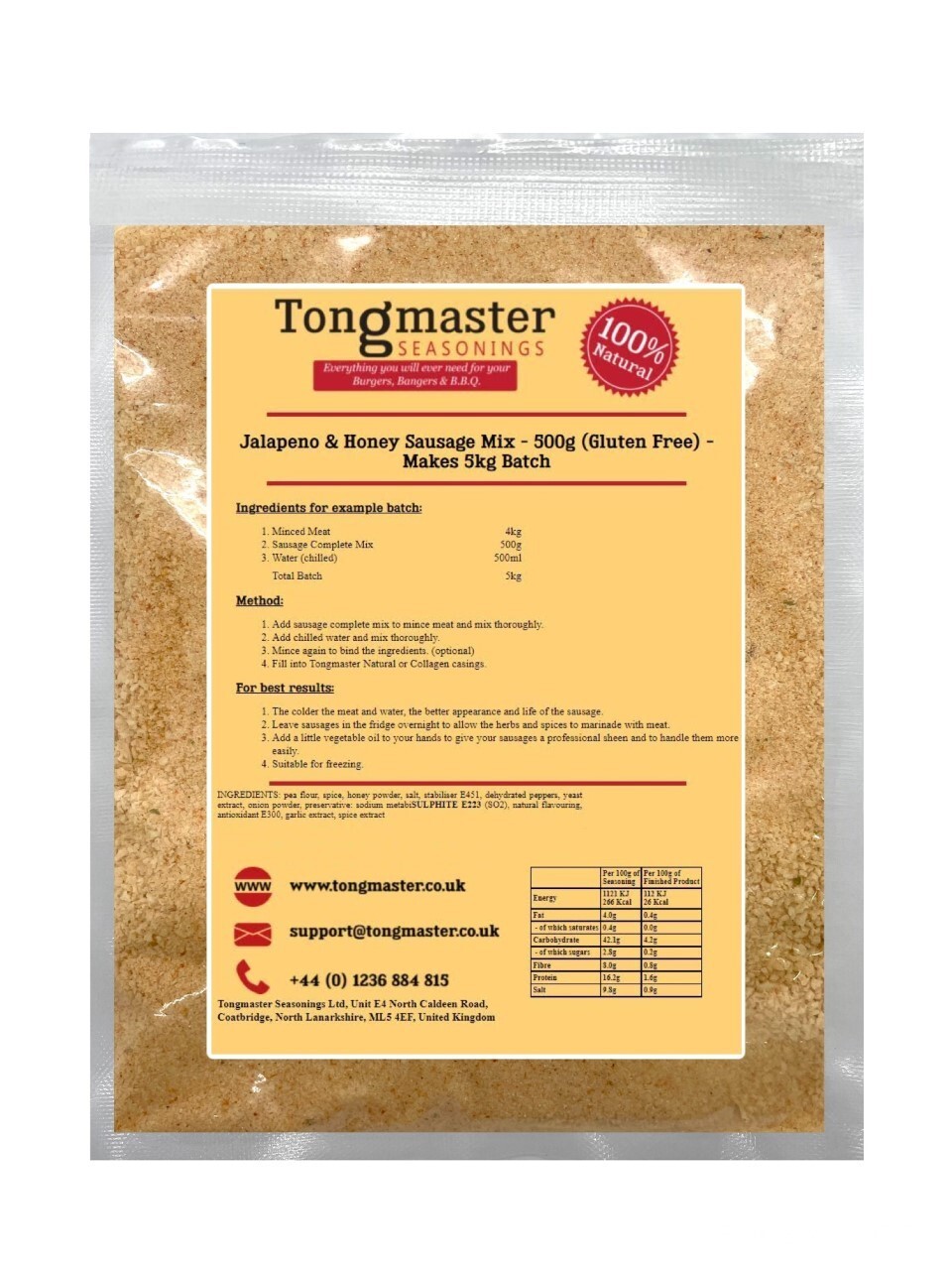 Jalapeno & Honey Sausage Mix - 500g (Gluten Free) - 5kg Batch