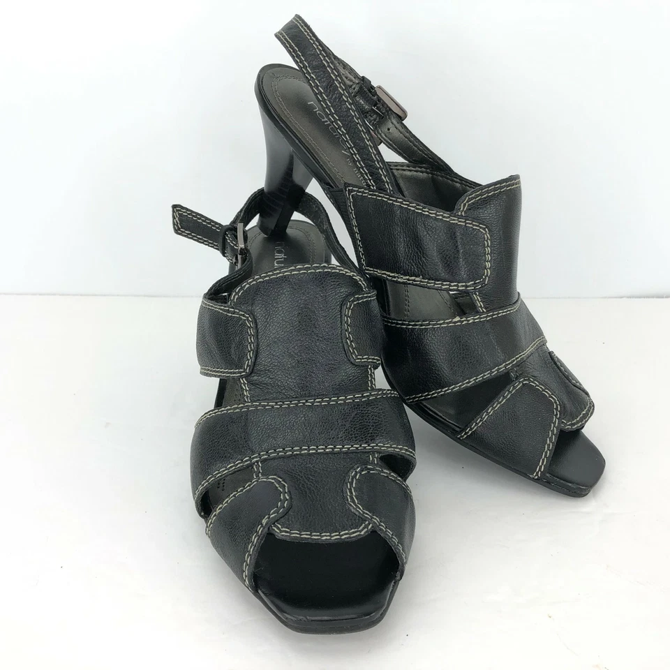 NaturalSoul By Naturalizer Talla 8 Rager Negro Peep Puntera Abierta Eslinga Tacones Traseros  Foto 2 de 4