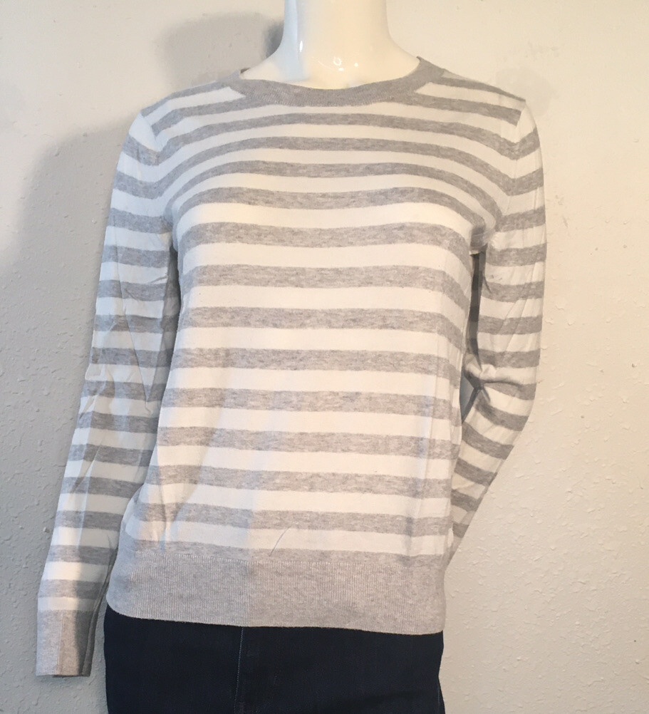Banana Republic Forever Sweater Crew Neck Gray u0026 White Stripe Lightweight  Medium | eBay
