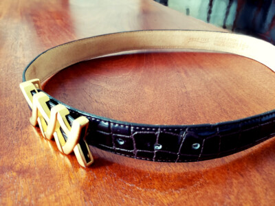 Aimme Lynn BeIt Italian Croco Leather Lined Gold Tone Metal  display picture 1