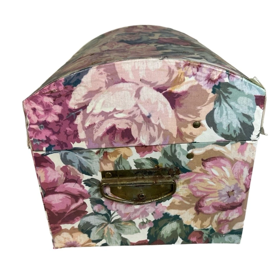 Vintage Floral Nesting Storage Trunks 10" Floral Dome Lid Brass Latch - Image 4 of 4
