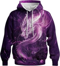 White Dragon Hoodie Gothic Fantasy Pullover Sweatshirt with Full Moon