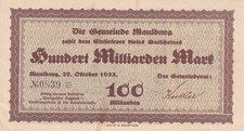Maulburg - Gemeinde - 100 Milliarden Mark - Vs. re. ohne Kasten - Keller 3483.a.