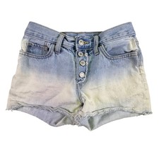 Old Navy Girls Size 12 Light Wash Dip Dye Denim Shorts Button Fly Frayed Hem
