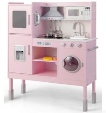 Kid Kitchen Playset, Toddler Wooden Pretend Cooking Set with Realistic Light ...