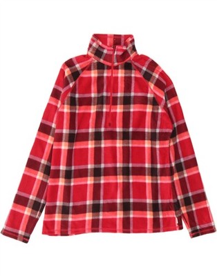 EDDIE BAUER Damen Fleecepullover mit Reißverschluss am Ausschnitt UK 16 Large rosa kariert Polyester DD50