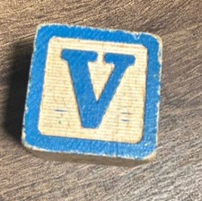 Vintage Wooden Alphabet Block Letter V 1950s Mid Century Toy Decor