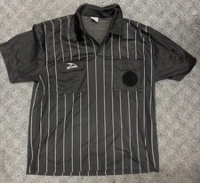 SCORE SOCCER REFEREE JERSEY shirt black with white stripes sz Large