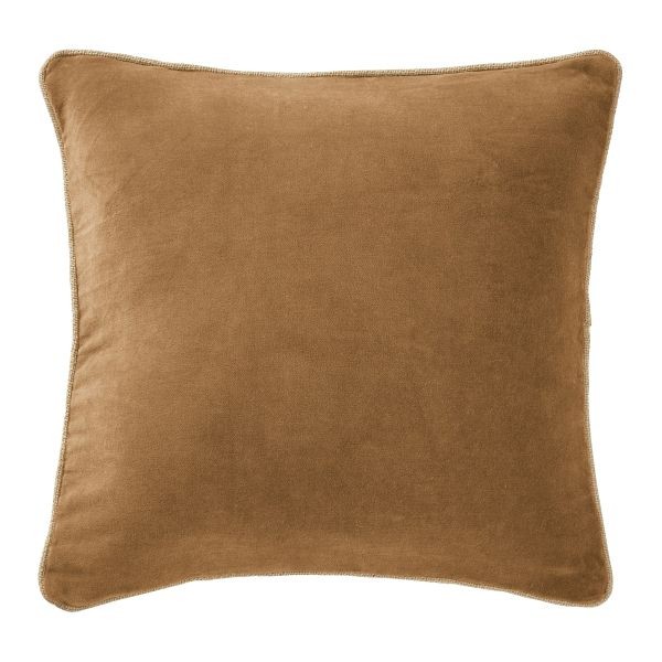 Coussin 45x45 cm en velours de coton camel pour canapé