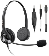 Cell Headset with Mic, 3.5mm Wired, USB-Adapter