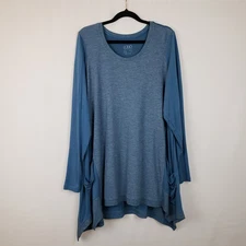 Logo Lori Goldstein Top 1X Tunic Long Sleeve Mixed Knit Pockets Sharkbite Hem 