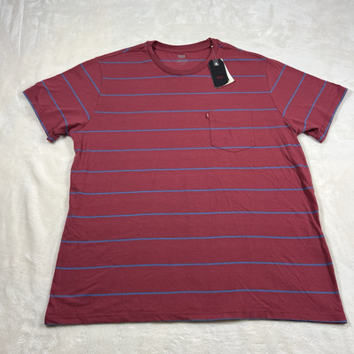 Levi's Casual T-Shirt Men's XL Red Blue Stripes Pocket  Lightweight Short Sleeve