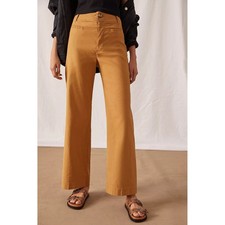 Maeve The Colette Full Length Wide-Leg Pants Linen Blend Mustard Sz 25