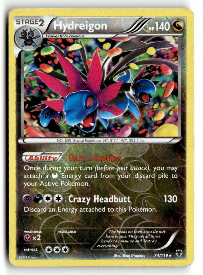 Hydreigon 74/119 Rare Phantom Forces Reverse Holo Heavily Played/DMG F. Crease