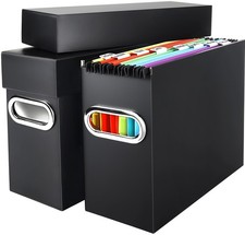 File Organizer Box with Lid  Handle, Thickened Cardboard Hanging File Folder...