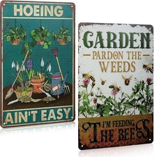 2 Pcs Funny Garden Sign 12'' x 8'' Decor Metal Tin multicolor