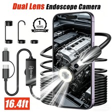 Dual Lens Endoscope Camera with Light,Borescope with 16.4ft Semi-Rigid,7.9mm,n