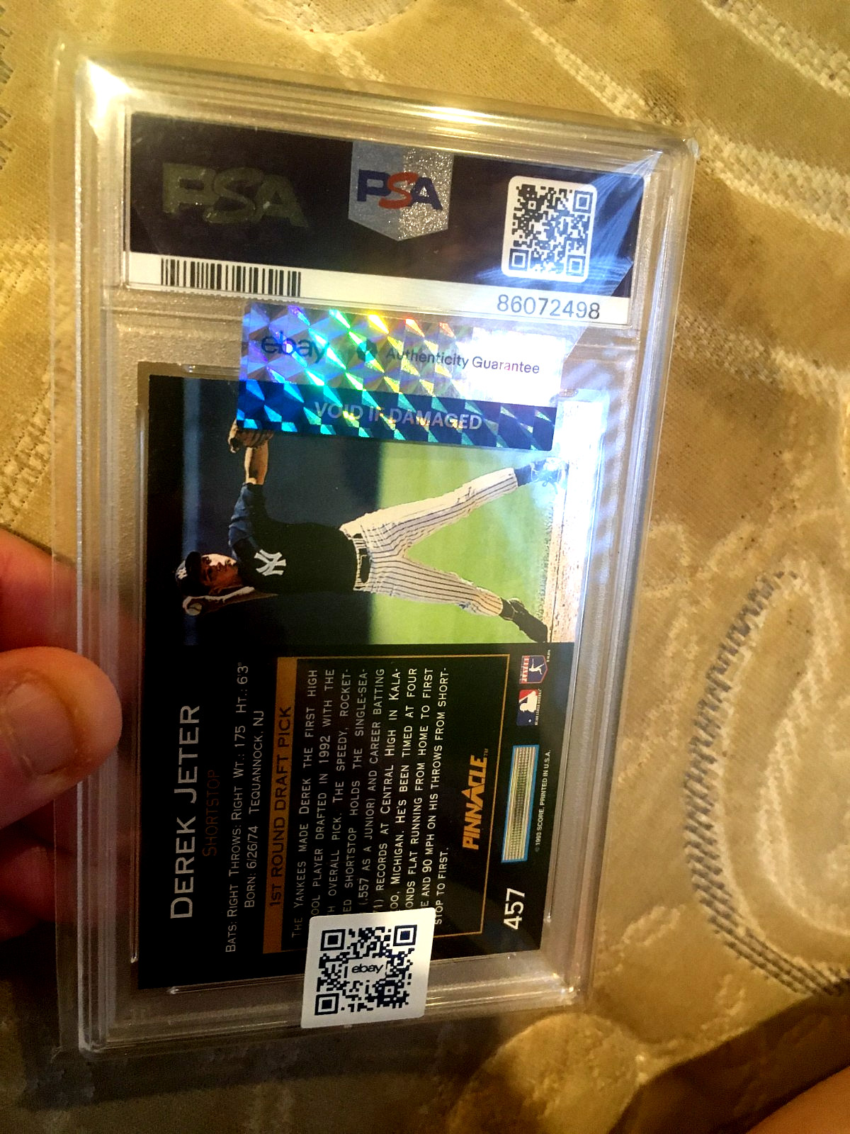 1993 PINNACLE DEREK JETER ROOKIE CARD #457 PSA 10 GEM MINT view 2