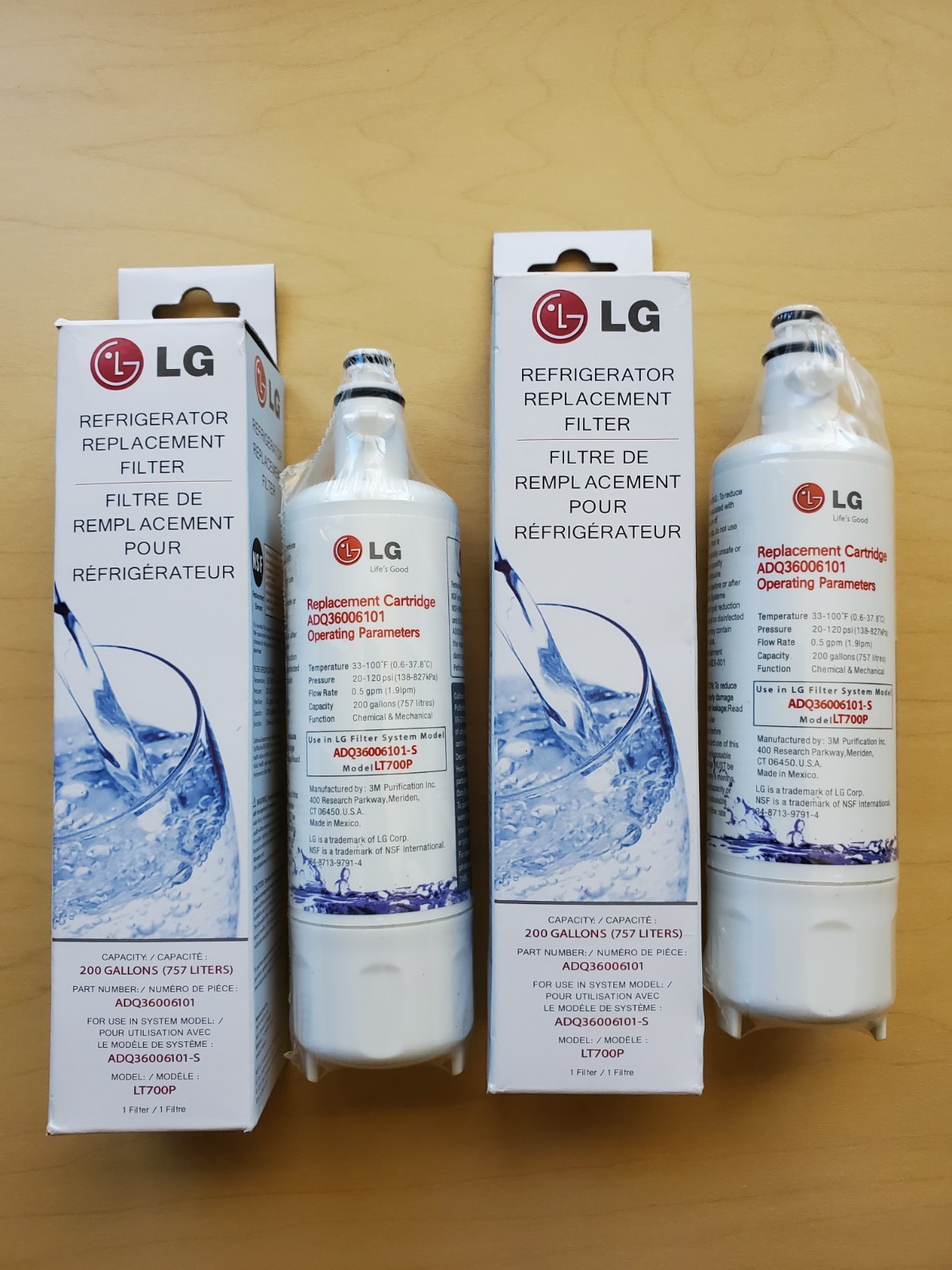 2X New Sealed LG LT700P Refrigerator Replacement Water Filter ADQ36006101