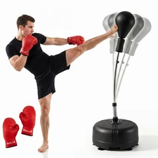 Punching Bag with Stand, 54.5"-62" Height Adjustable Fitness Reflex Bag w/Gloves