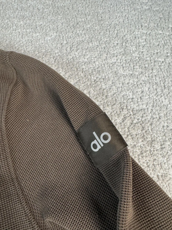 Sudadera con Capucha Alo Para Hombres Mediana Marrón Tejido Gofre Pullover Térmico Canguro Bolsillo Logo Foto 2 de 4