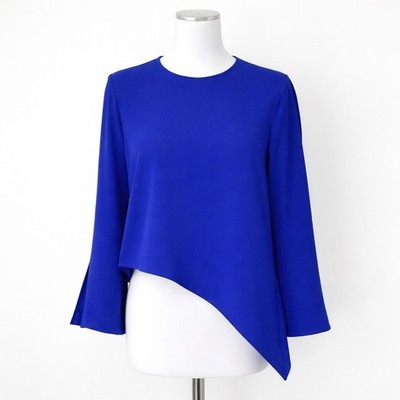 IRO Awefa Cutout Crepe Blouse Top Women's 36 US 4 Small Blue Sleeve Slits