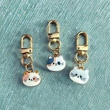Kawaii Kitty Bag Charm Set Calico Keychain Holder, Cat Gift, Kawaii Zipper Pull