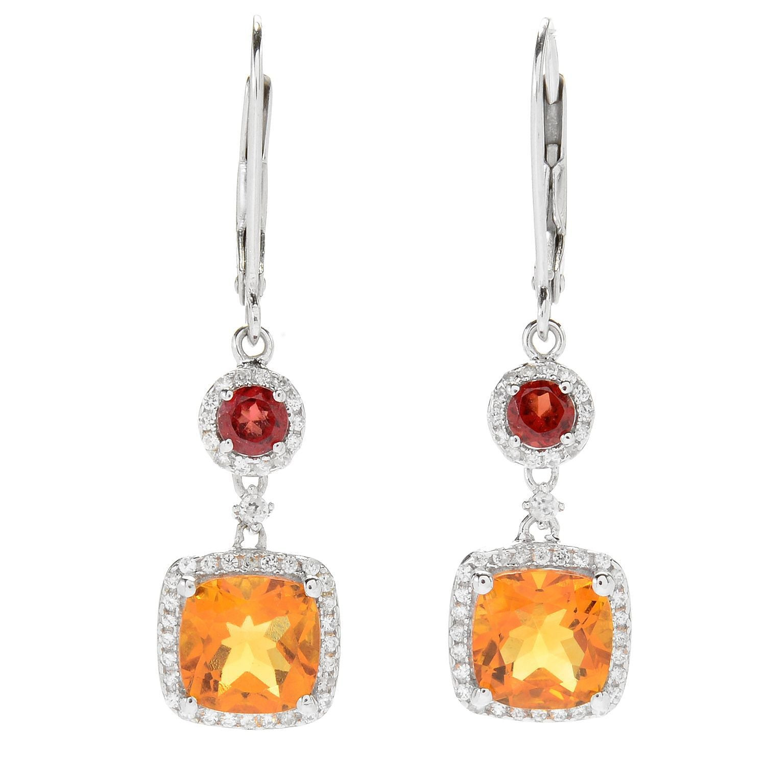 925 Sterling Silver Red Garnet Citrine Drop Dangle Earrings for Women