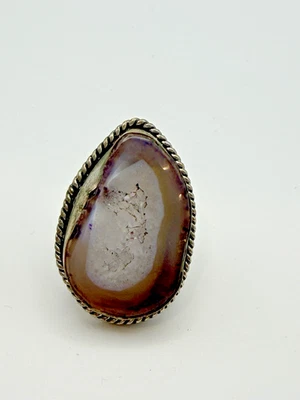 Large Silver Plate Agate Geode Ring sz 11 - Image 1 of 4