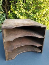 Vintage Wooden Letter Rack / File Organiser – Rustic Desk Storage – 4 Tier