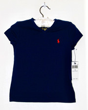 NWT Polo Ralph Lauren Little Girls Navy Blue V-Neck SS Logo T-Shirt sz 4