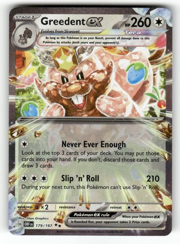Greedent ex 179/197 Double Rare Obsidian Flames Pokemon Holo Near Mint