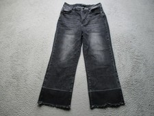 Judy Blue Jeans Womens 11/30 Black Gray Wash Raw Hem Wide Leg Cropped Denim