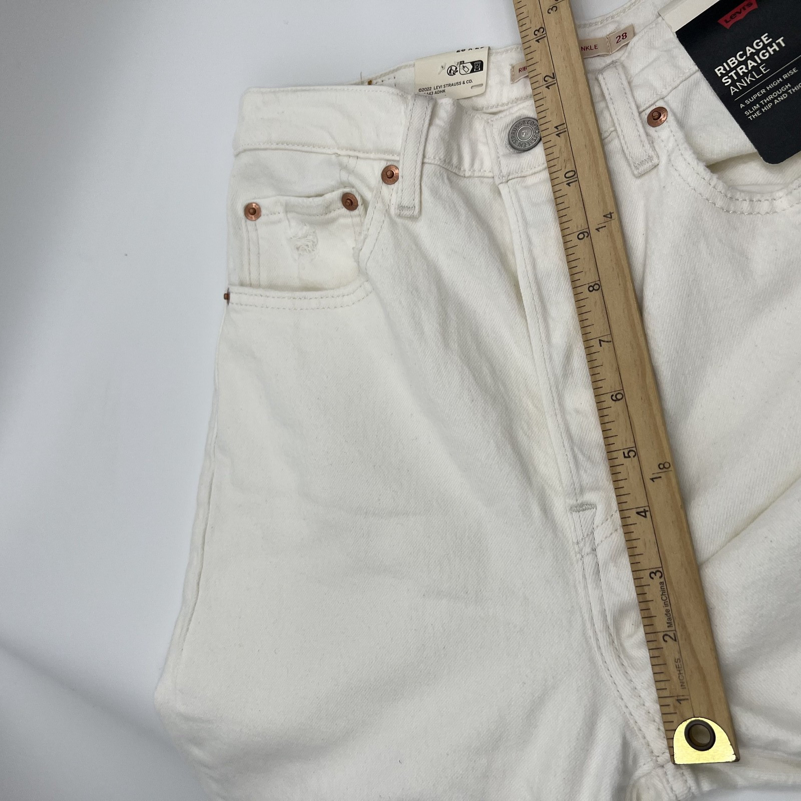 Levis Premium Ribcage Straight Ankle Jeans Womens Size 28 White Distressed NEW thumbnail 15