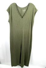 UNIVERSAL THREAD Midi T-Shirt Dress Women Small Green V-Neck Cotton Comfort Slit