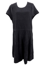 Talbots Midi Dress Womens Size 3XP Black Textured Knit Fit Flare No Iron Casual