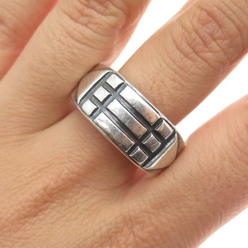 925 Sterling Silver Vintage Poland Atlantis Oxidized Adjustable Ring Size 14.25