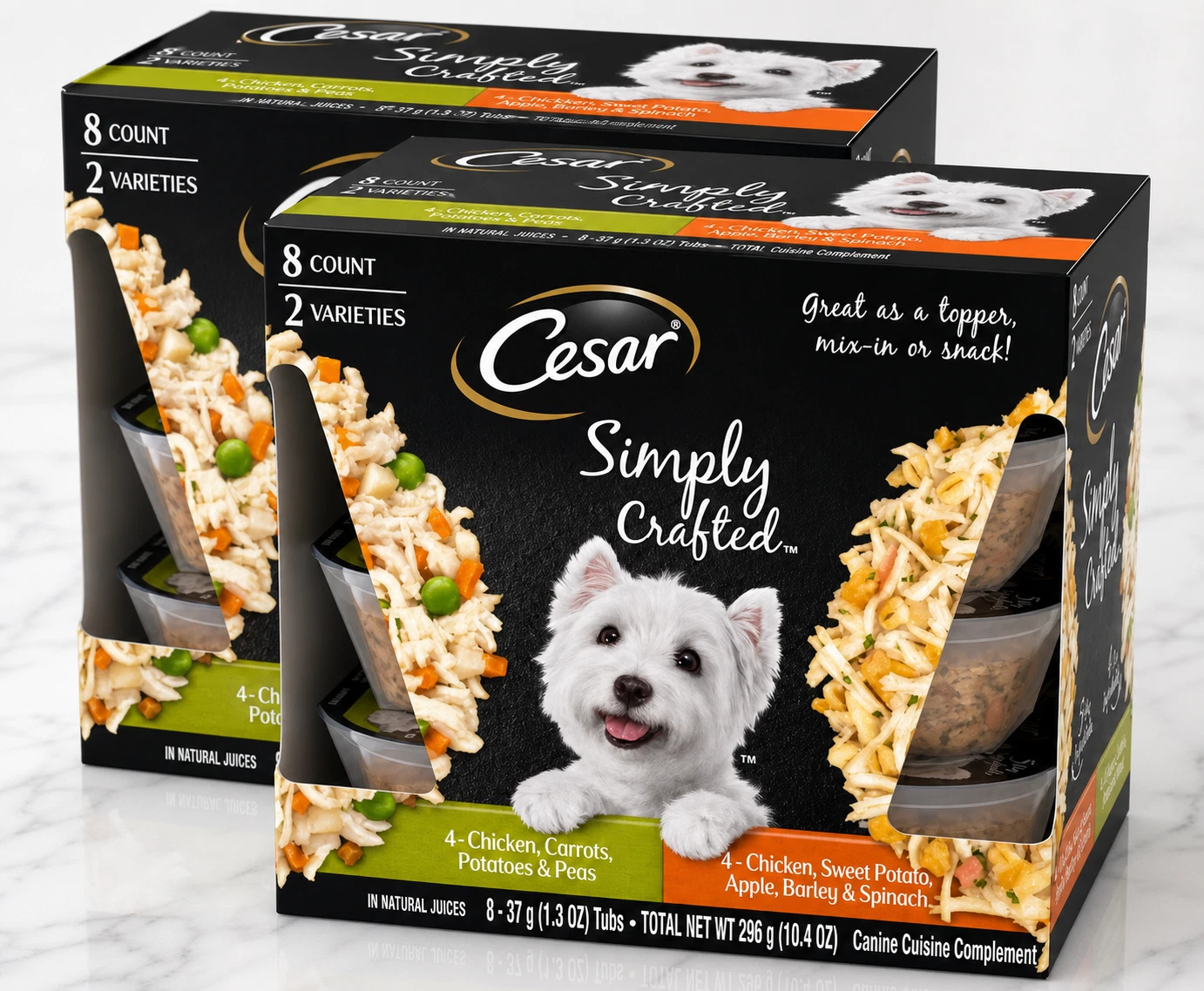 Cesar Simply Crafted Wet Dog Food Toppers for Dry Food, Chicken, Carrots, Pk 2