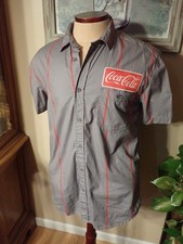 Official Coca-Cola Men's Striped Button Up Work Shirt with Logo Patch NWOT