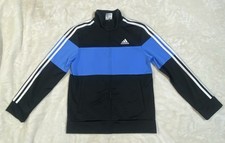 Adidas Youth M 10/12 Three Stripe Black White Blue Full Zip Up Track Jacket