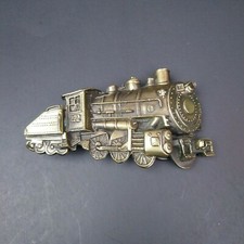 VTG 1980 The Great American Buckle Company Chicago Train Brass Blet Buckle 4" B