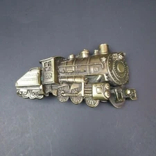 VTG 1980 The Great American Buckle Company Chicago Train Brass Blet Buckle 4" B