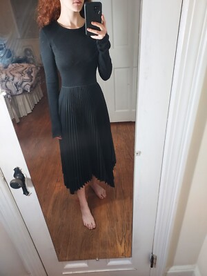JOSEPH Black Deron Pleated Black Jersey Crepe Dress Size EU 34 US XSmall