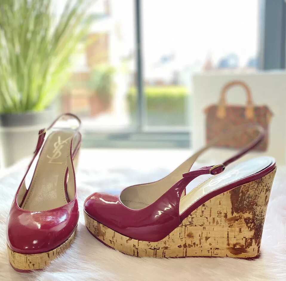 Saint Laurent Sandalo con zeppa rosso ciliegia UK2 EU35