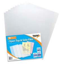 100 x A3 Report Files Clear Open Top & Side Covers Plastic Folder Wallet Sleeves