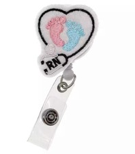 Felt Baby Feet Shape Badge Holder Cute Retractable ID Badge Reel for Nurse/Doc